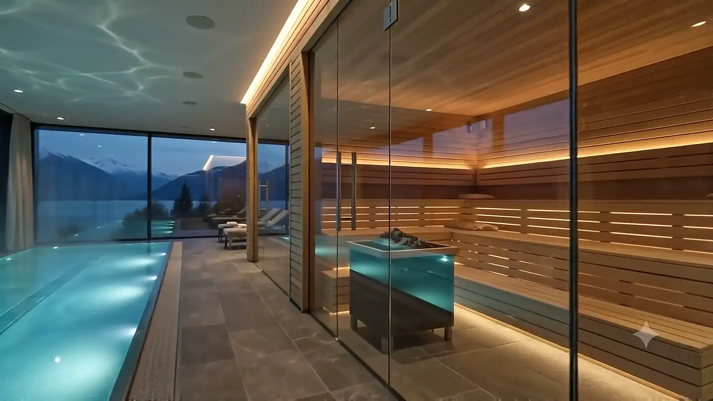 The Meridian spa, infinity pool with lake view