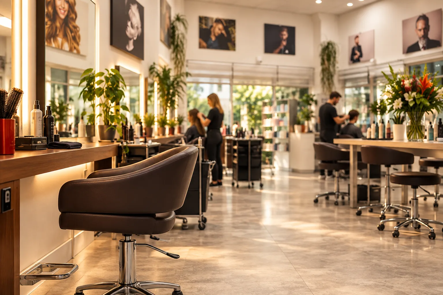 Illustrative Ansicht eines Friseursalons mit Arbeitsplätzen