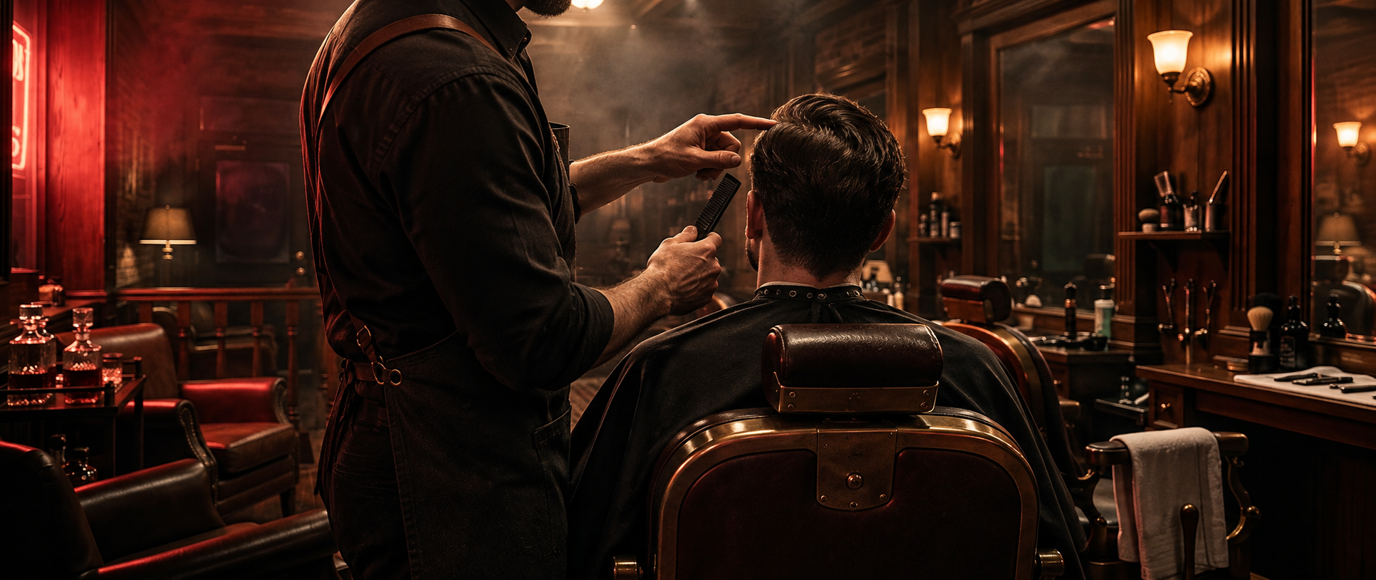 Beratung zwischen Gast und Barber im Barbershop.