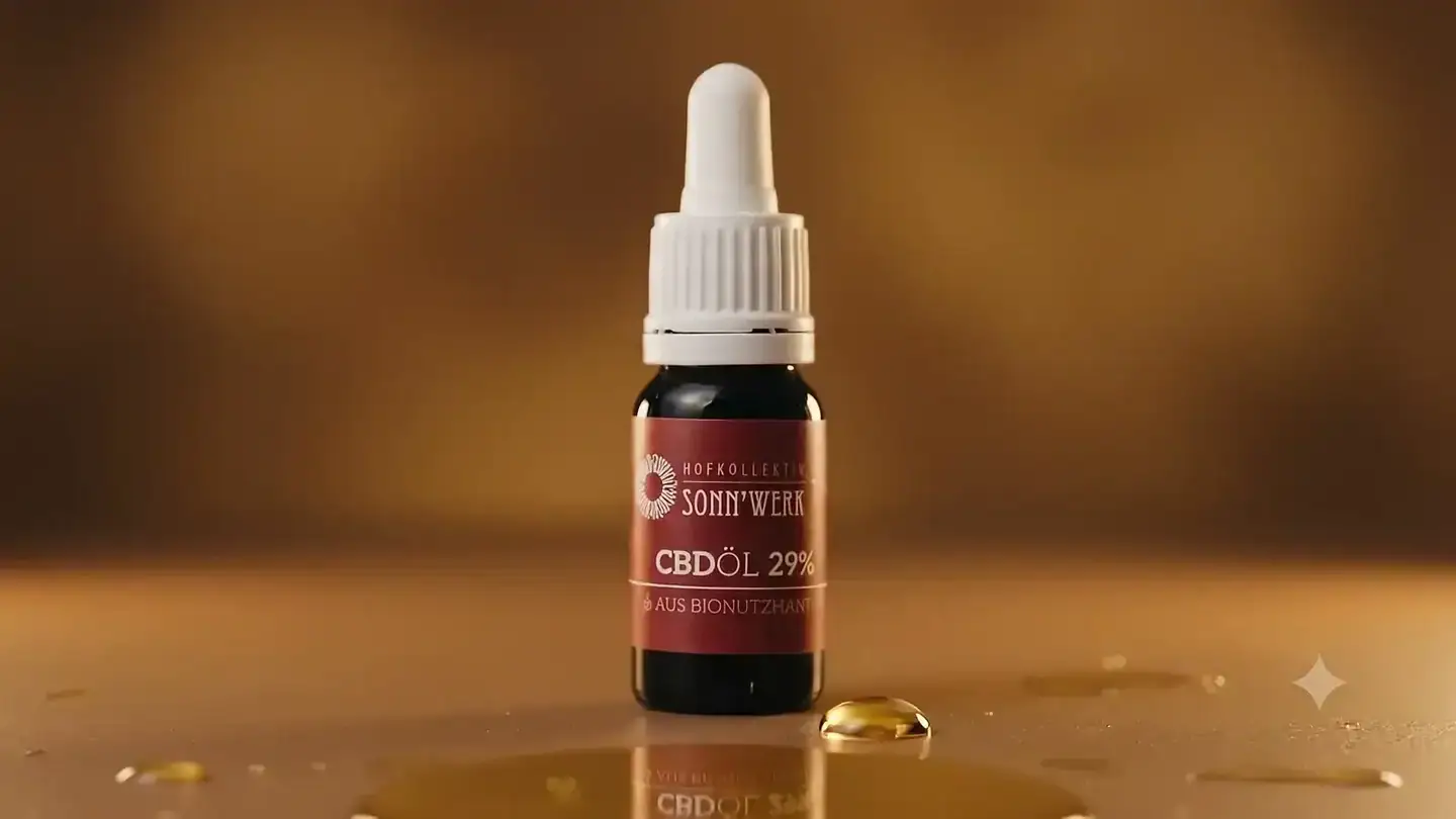 Golden drop of oil and bottle from the SONNWERK narrative sequence