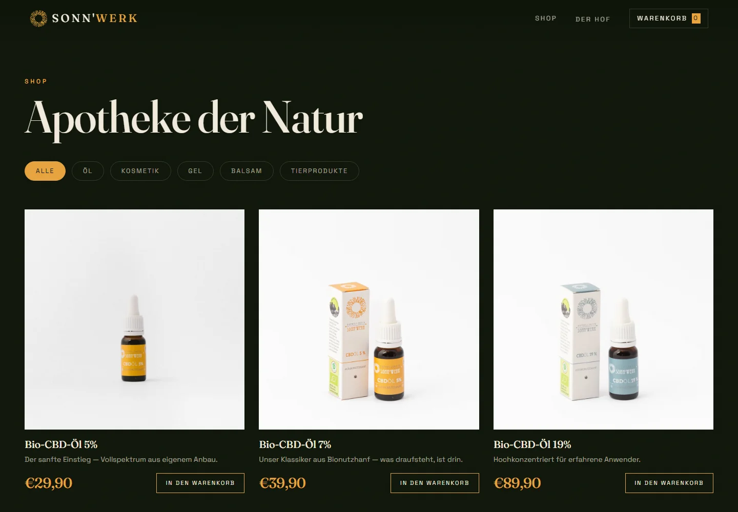 View of the SONNWERK shop and its product orientation